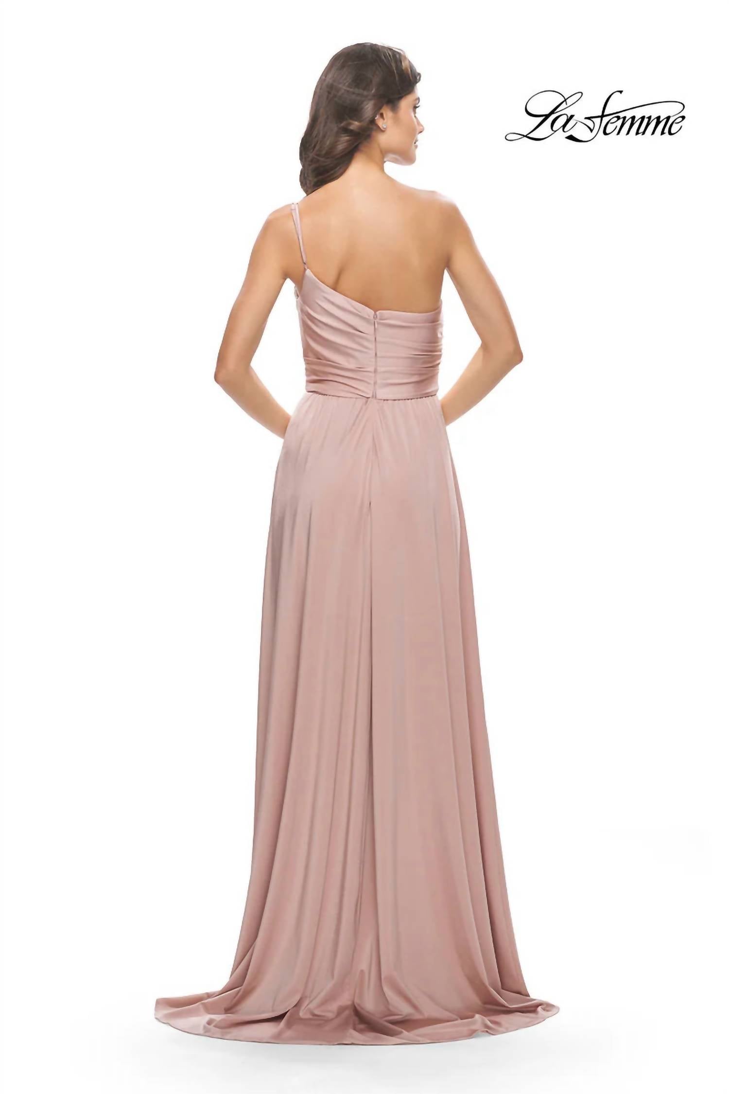 La Femme One-shoulder Jersey Gown in mauve - women's dress - alternate view