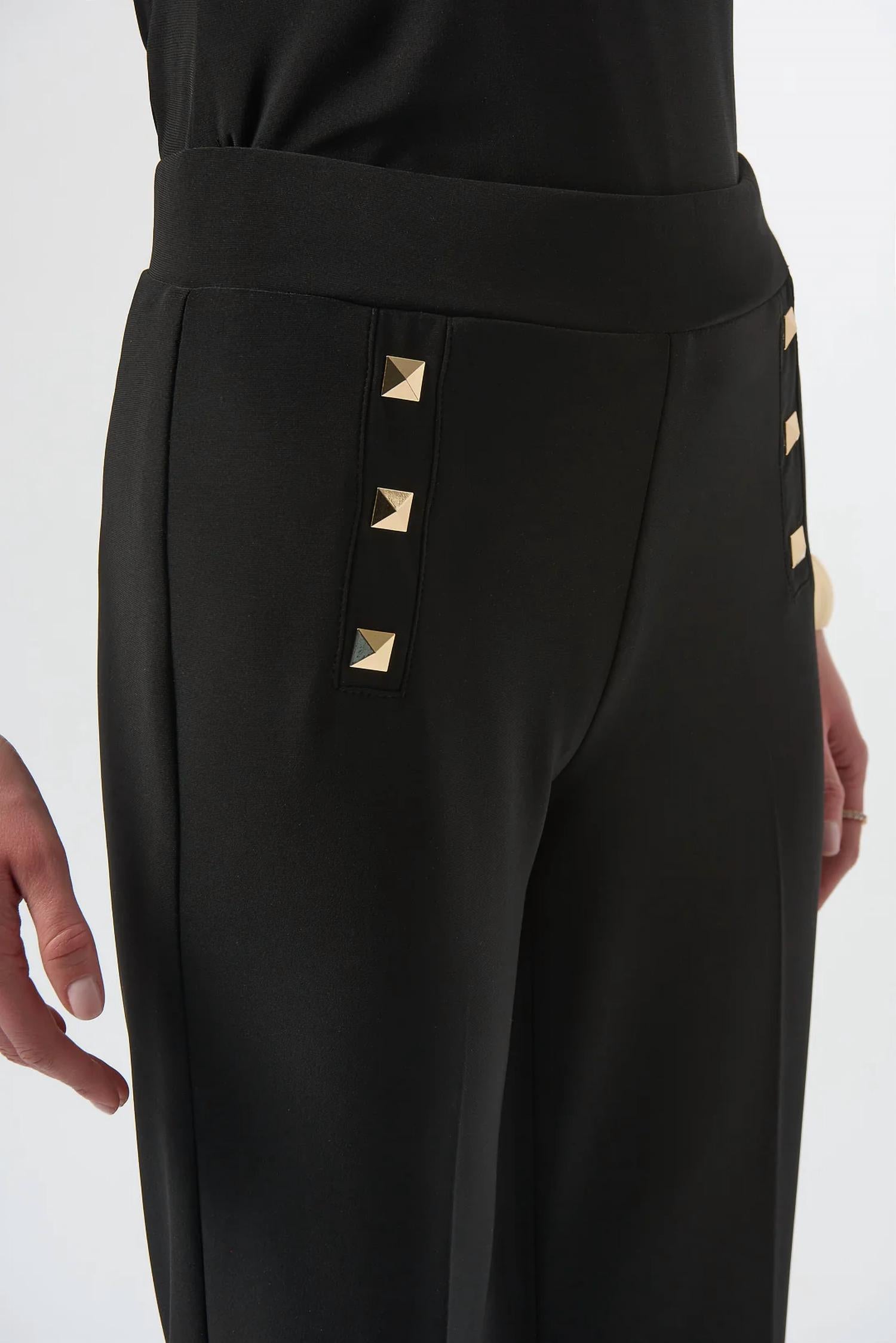 Joseph Ribkoff Rivet Details Pull On Straight Pant in black - women's pants - alternate view