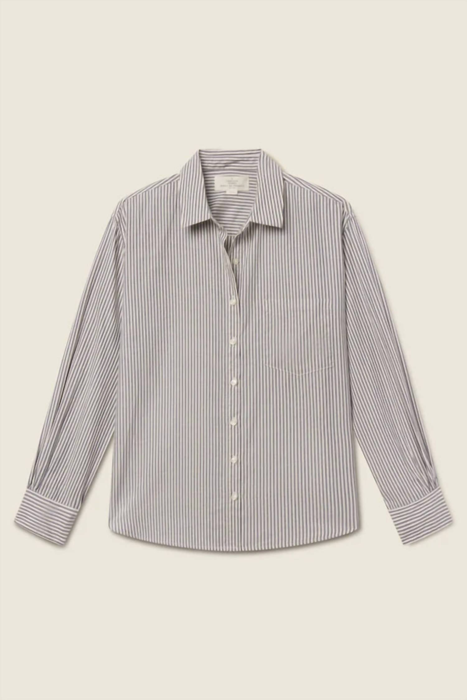 TROVATA Blake Oversize Shirt Stripe in navy - women's shirt - detail view