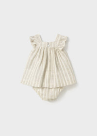 Mayoral - Newborn Girl Striped Linen Dress With Nappy Cover Set