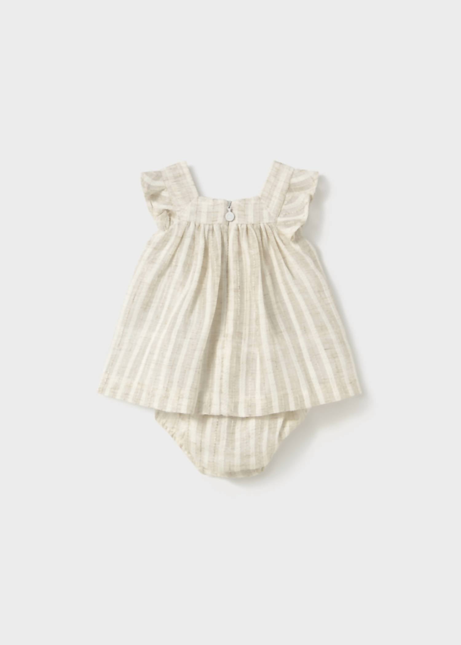 Mayoral - Newborn Girl Striped Linen Dress With Nappy Cover Set