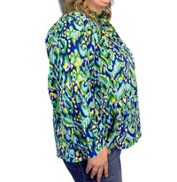 First Love - Abstract Print Mandarin Collar Button Down Top