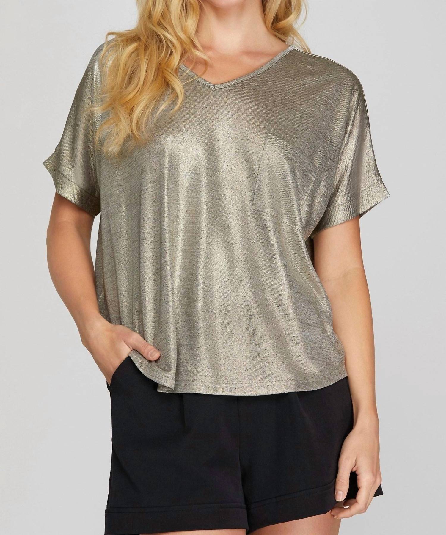 SHE + SKY Dolman Sleeve Foil Tunic in bronze - women's shirt