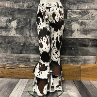 BRATTI MATI Girls Cow Double Bell Bottom Jean in white brown - kids' jeans