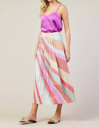 Skies Are Blue - Frank Stella Graphic Rainbow Lines Print Midi Skirt