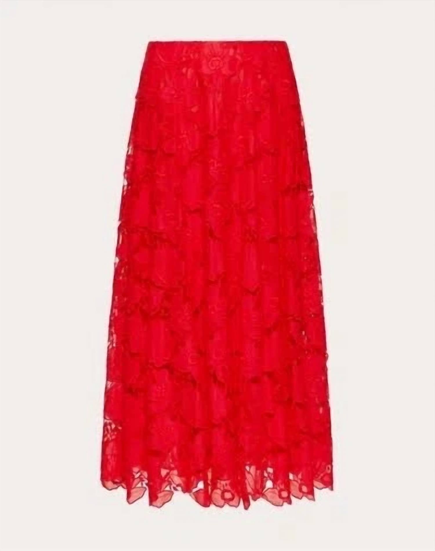 Valentino - Mussoline Carving Lace Midi Skirt