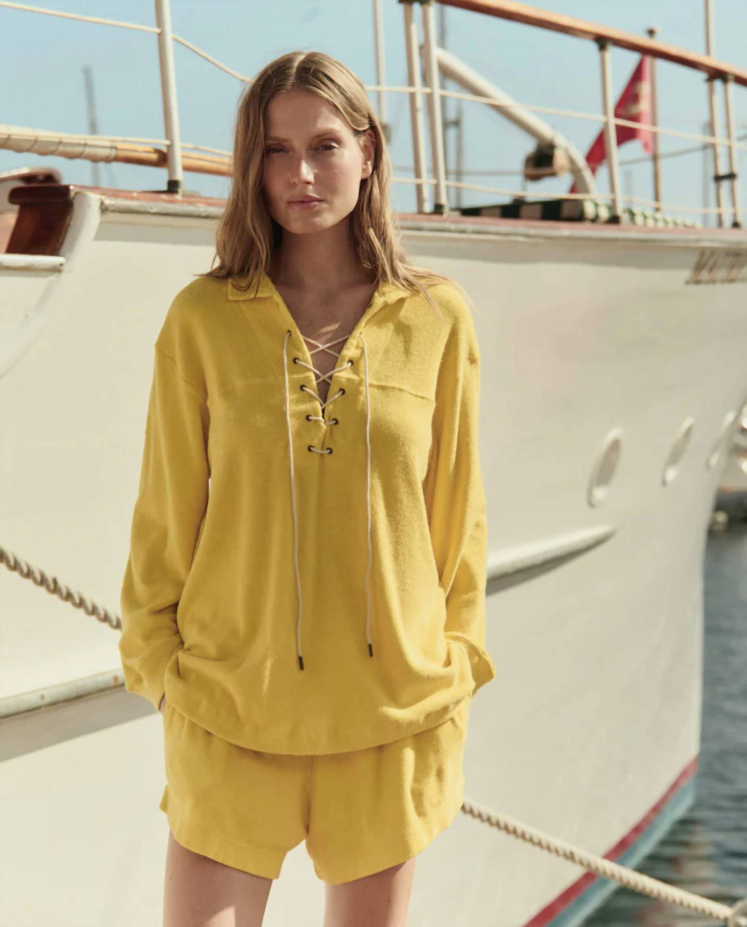 The Great. - The Micro Terry Lace Up Tunic