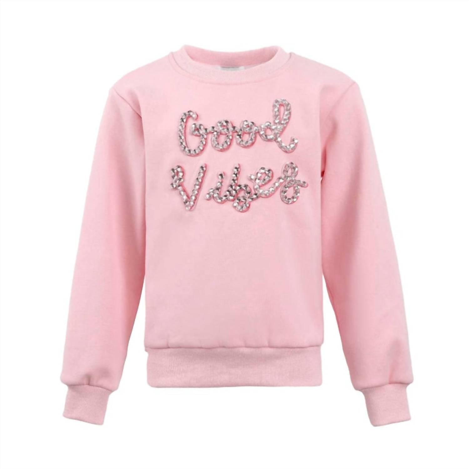 Lola + The Boys Sparkling Good Vibes Sweatshirt Top in pink - kids' shirt - detail view