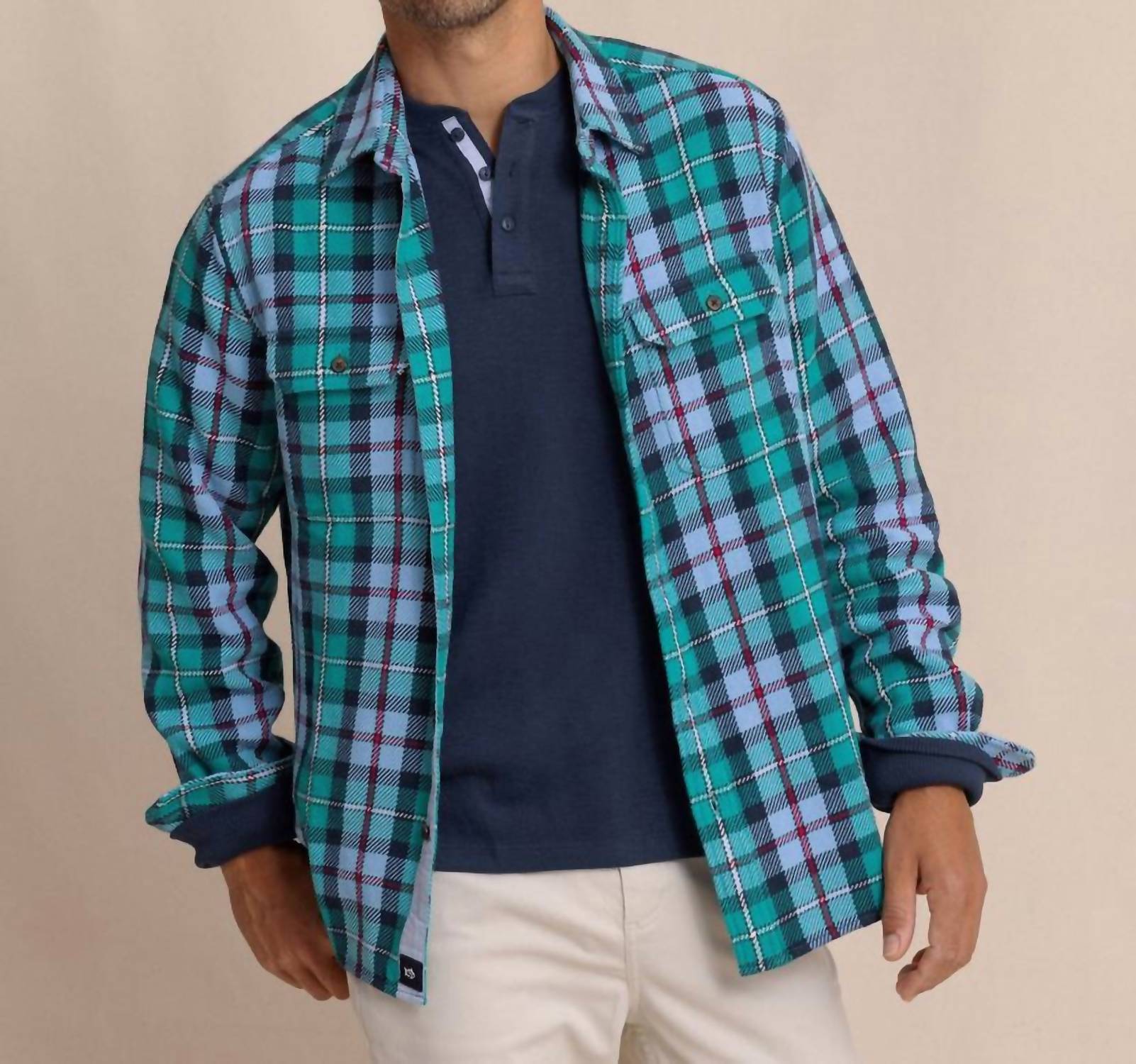 SOUTHERN TIDE Beach Bluff Plaid Twill Shirt in spruce shade 1 - men's shirt