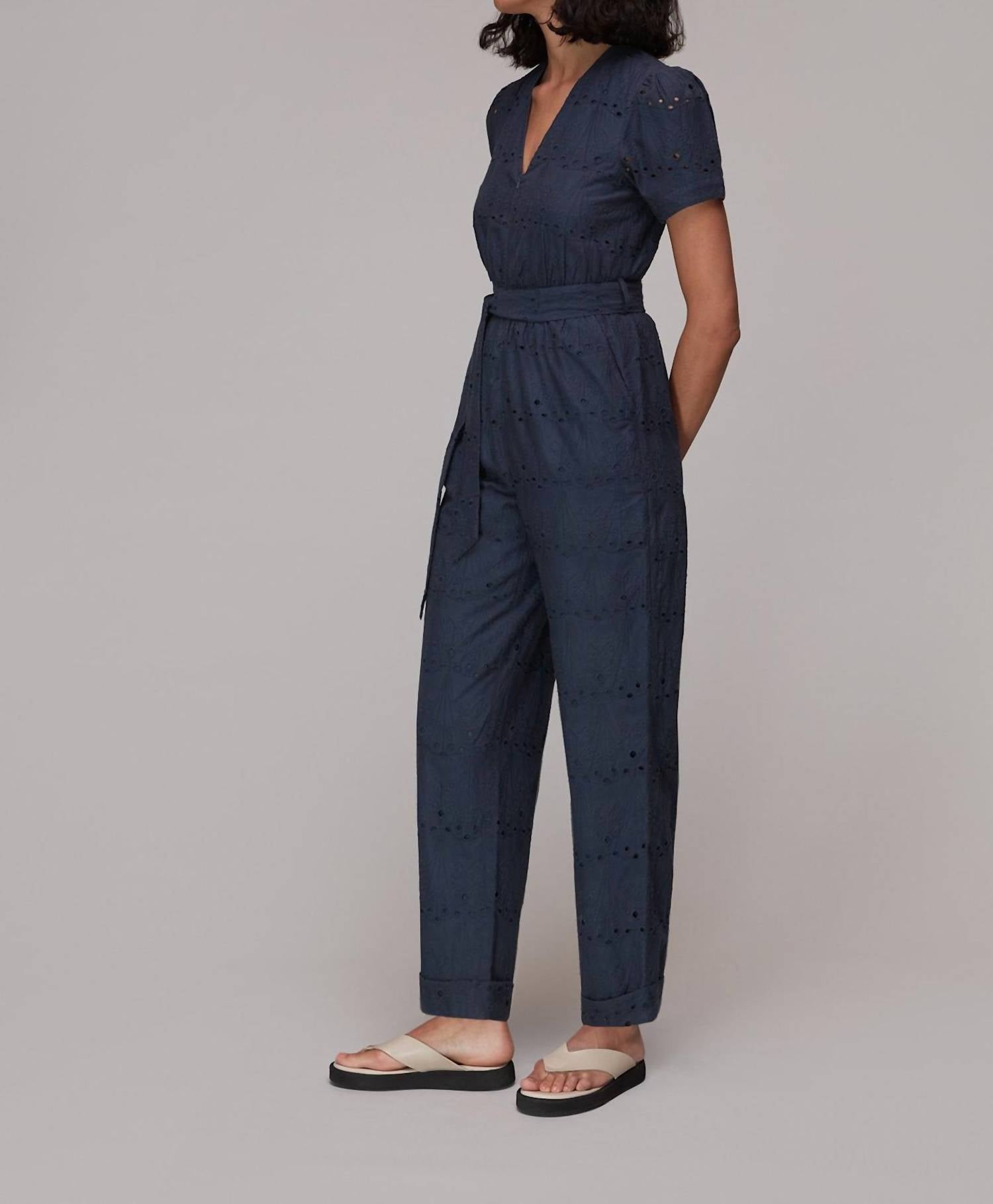 Whistles - Zoe Broderie Tied Waist Eyelet Cotton Jumpsuit