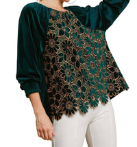 Umgee - Women's Floral Lace Velvet Top