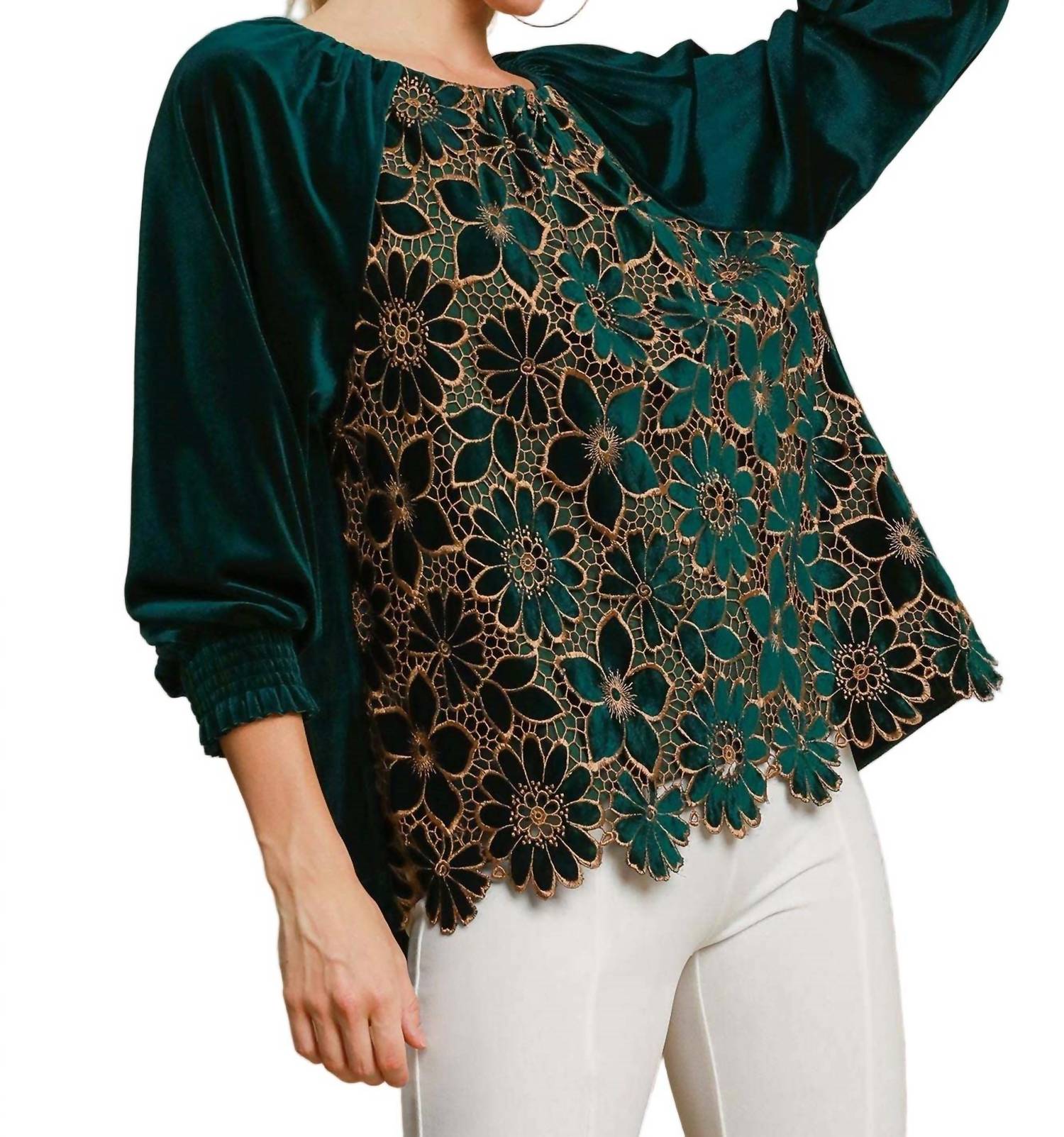 Umgee - Women's Floral Lace Velvet Top
