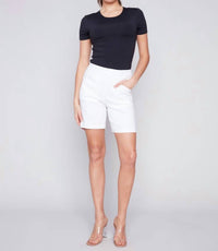 CHARLIE B Women's High Waist Short in white x - women's shorts - detail view