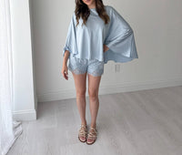 Loucia - Draped Poncho and Lace-Trim Short Set