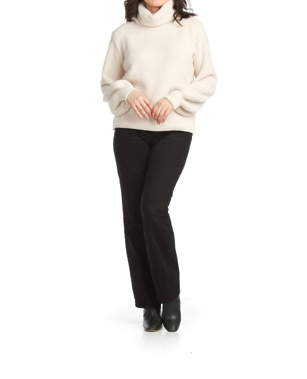 Papillon - Chenille Cowl Neck Sweater With Bishop Sleeves