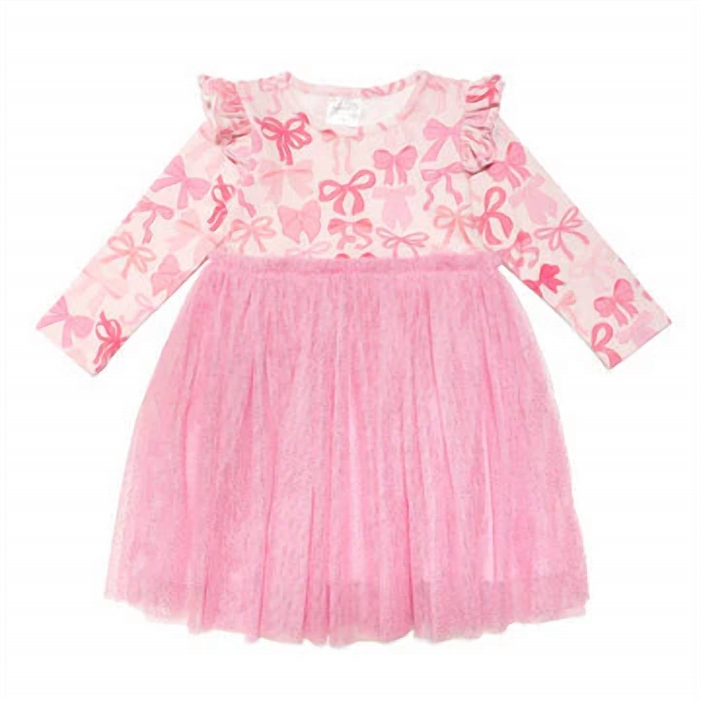 Sweet Wink - Kid's Coquette Bow Long Sleeve Tutu Dress