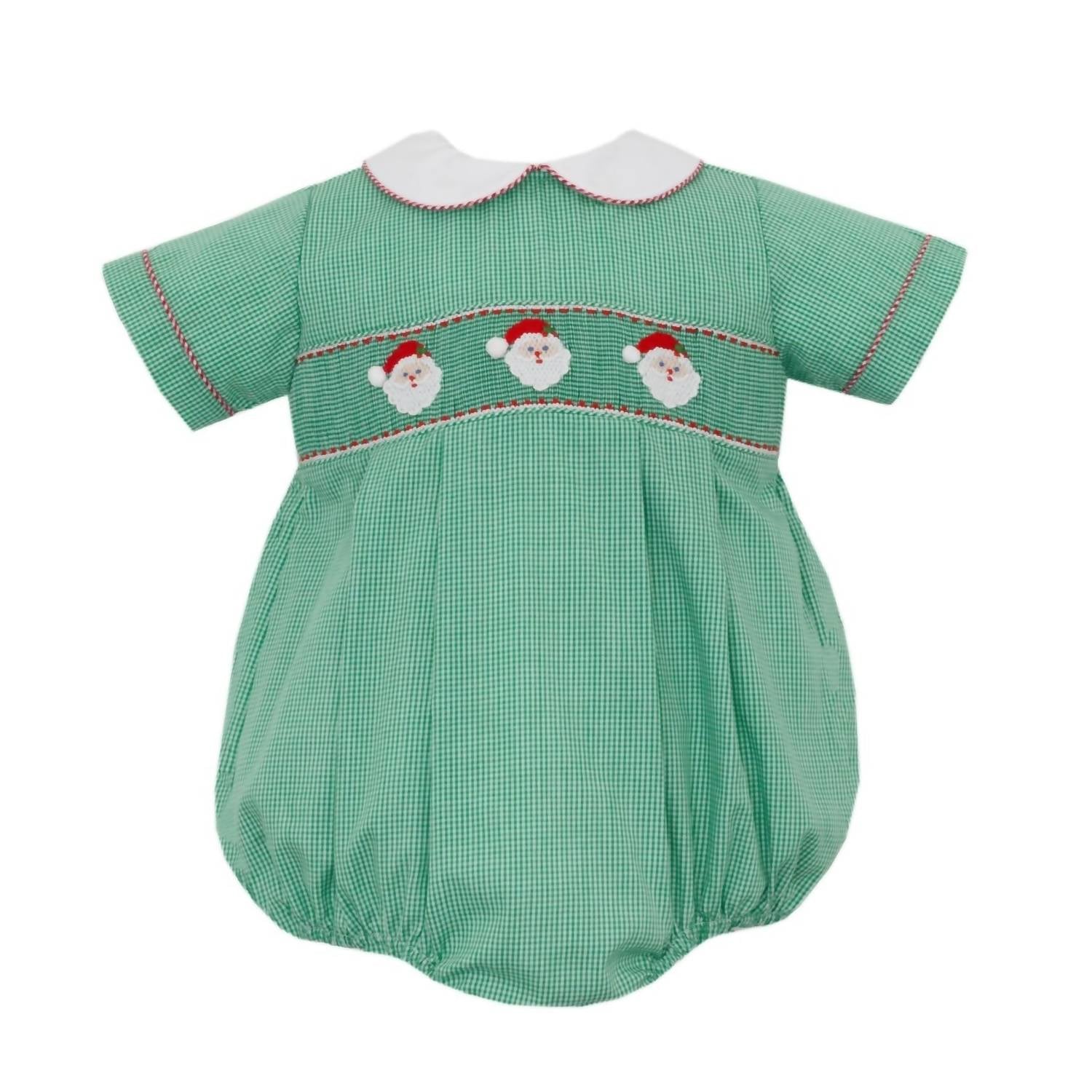 Petit Bebe - Girl's Santa Smocked Gingham Bubble