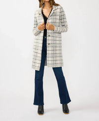 Lovestitch - Plaid Notched Collar Button Front Cardigan