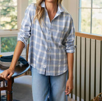 Frank & Eileen Women's Relaxed Button Up Top in light blue and white - women's shirt