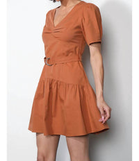 Greylin - Hayden Puff Sleeve Belted Flare Dress