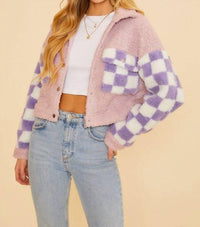 Disco Avenue CHECK ME OUT COAT in purple - women's jacket - detail view
