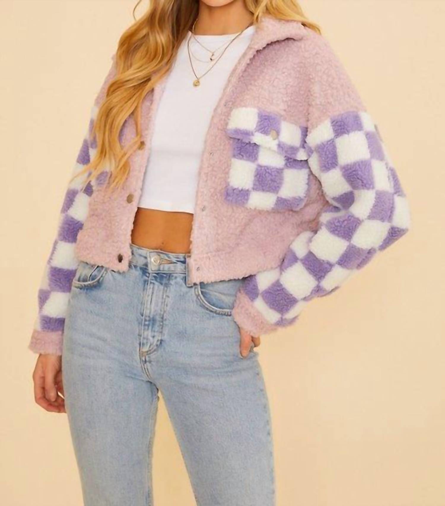 Disco Avenue CHECK ME OUT COAT in purple - women's jacket - detail view