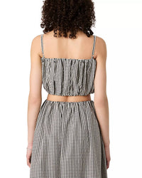FRENCH CONNECTION Gingham Cropped Top in black - women's shirt - detail view