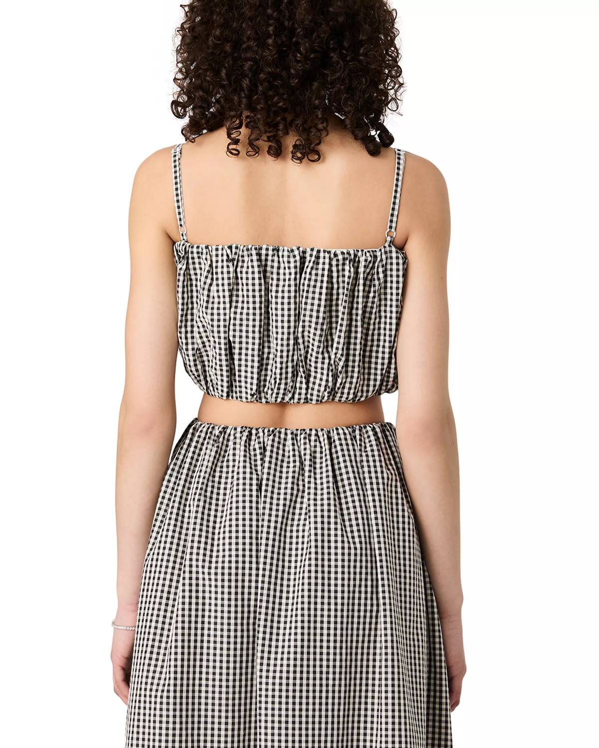 FRENCH CONNECTION Gingham Cropped Top in black - women's shirt - detail view
