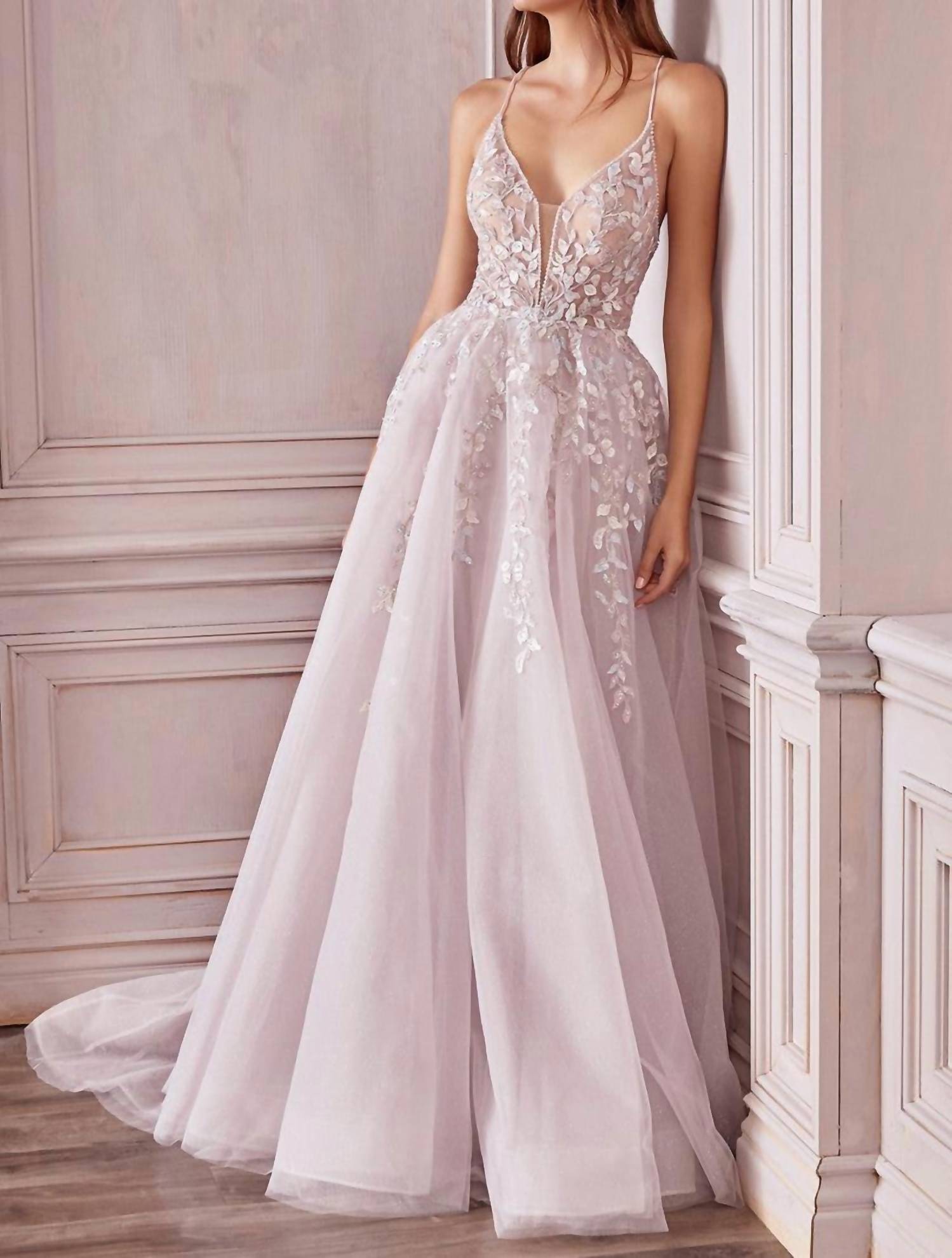 Andrea & Leo Couture Mary Floral Gown in pale mauve - women's dress