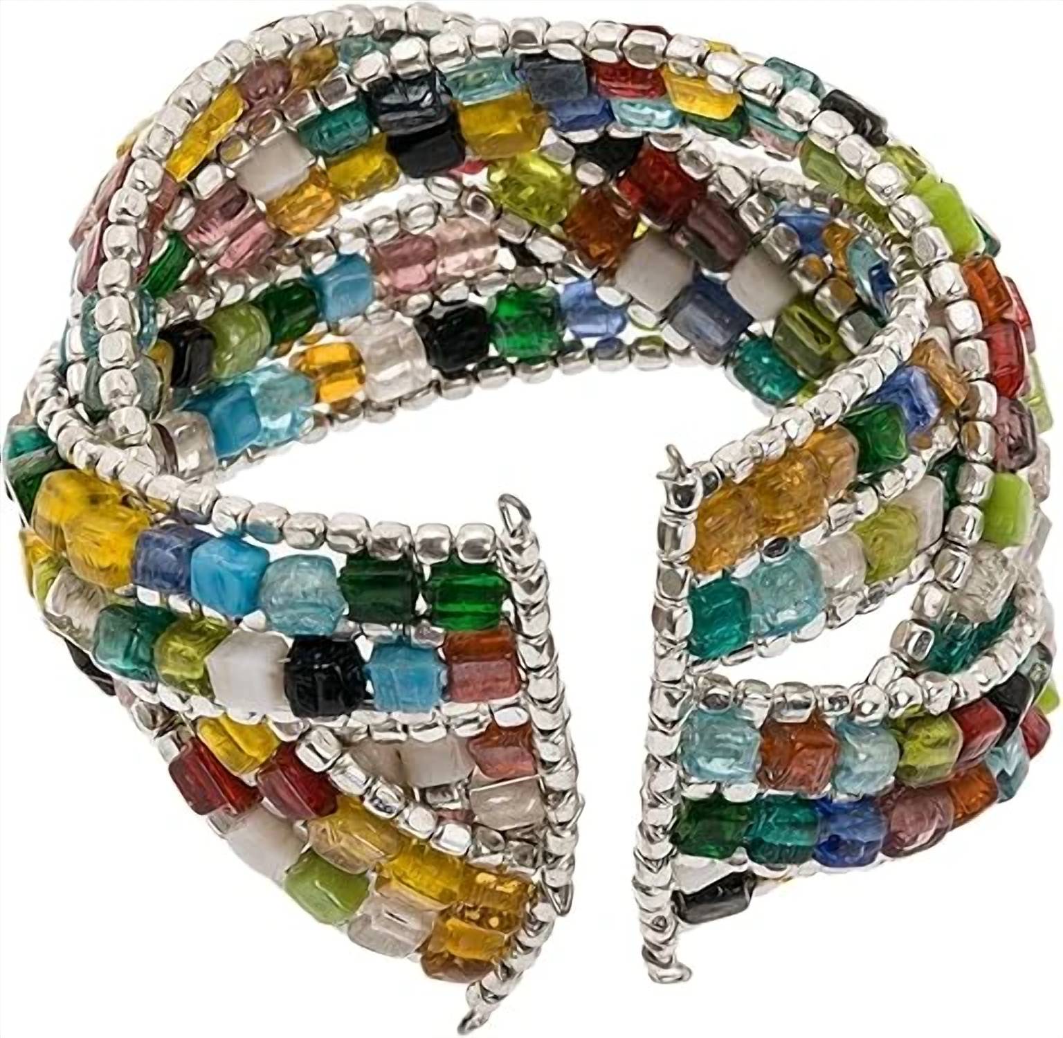 Zad - Women's Braided Mosaic Bead Cuff Bracelet