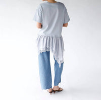 Sundayup - Women's Powder Blue Lace Hem Top