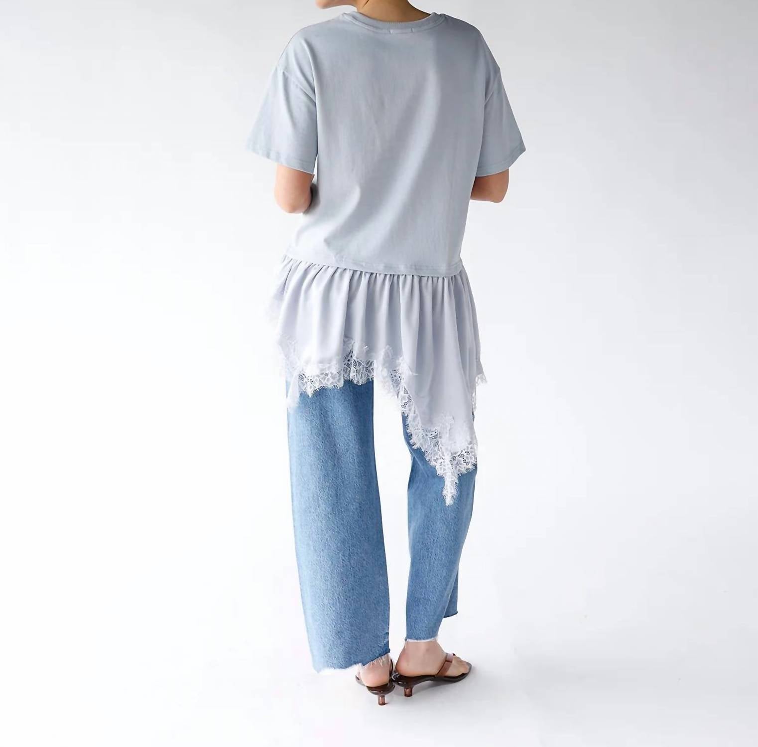 Sundayup - Women's Powder Blue Lace Hem Top