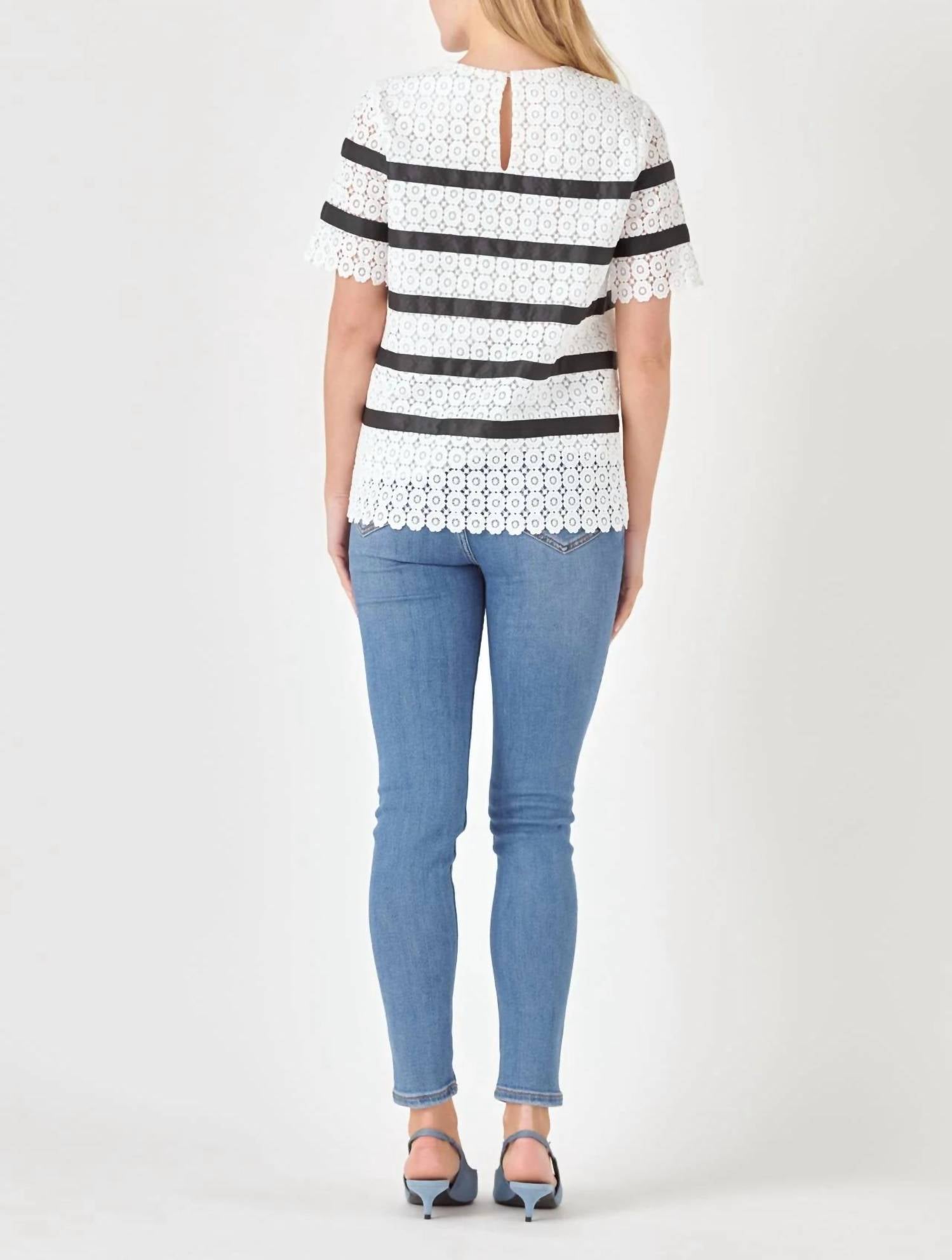 English Factory - Lace Short Sleeve Striped Top