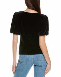 PROJECT SOCIAL T Jorja Ruched Front Velvet Tee Top in black - women's t-shirt - detail view