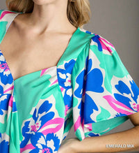 Umgee - Floral Print Surplice Short Sleeve Wrap Top