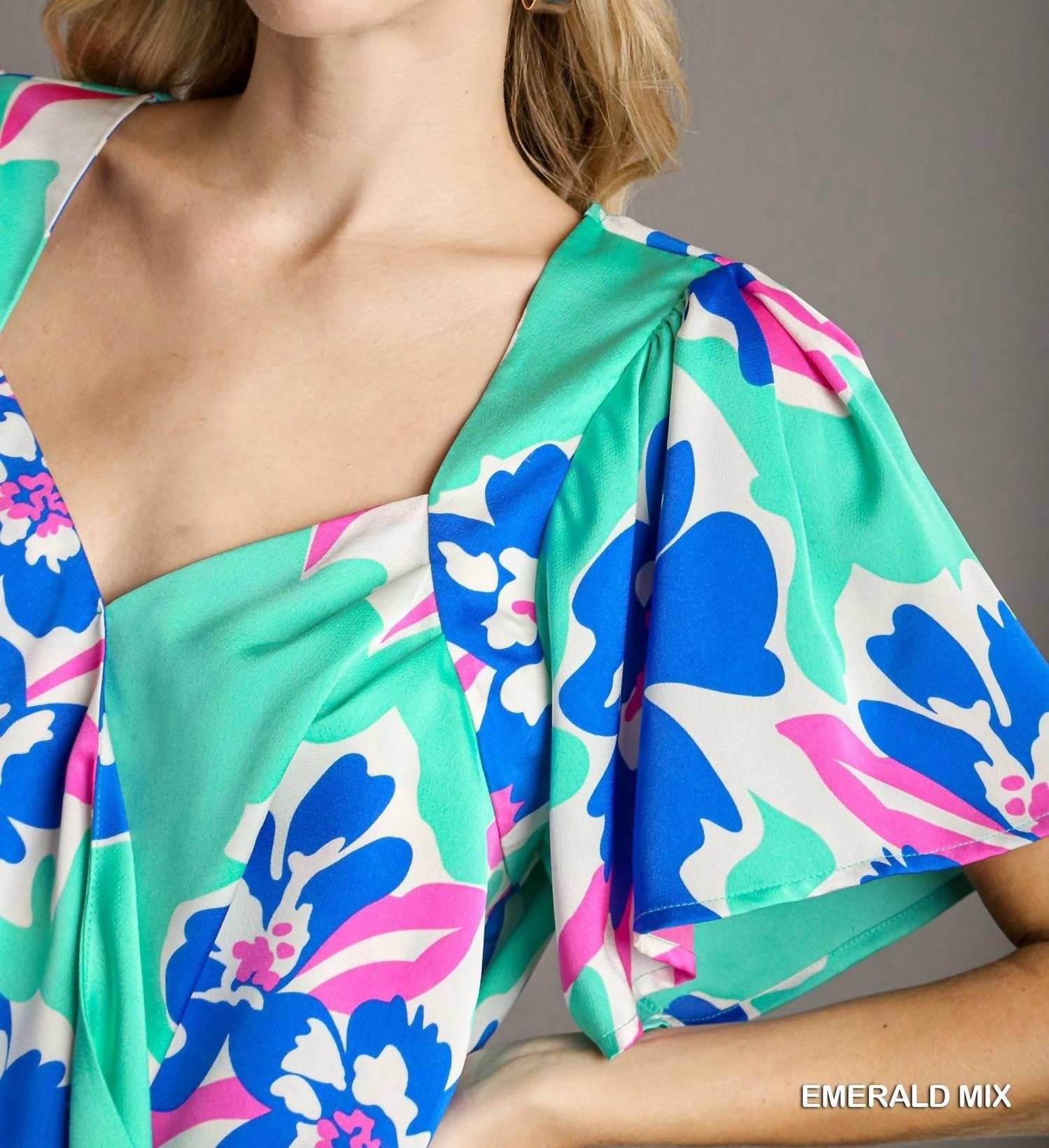 Umgee - Floral Print Surplice Short Sleeve Wrap Top
