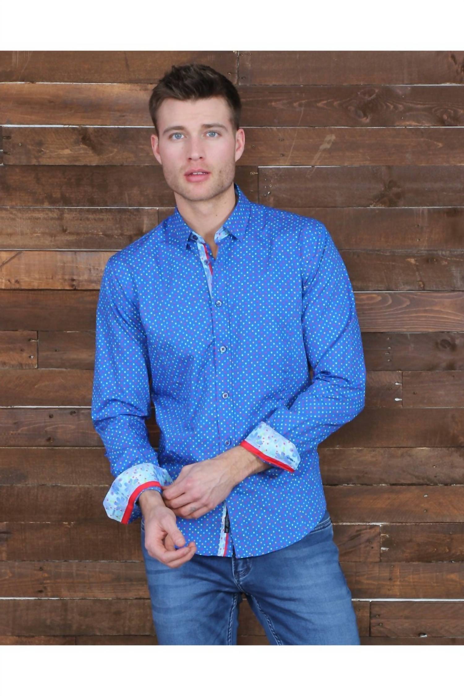Eight X - Colorful Dots Button Down Print Shirt With Trim