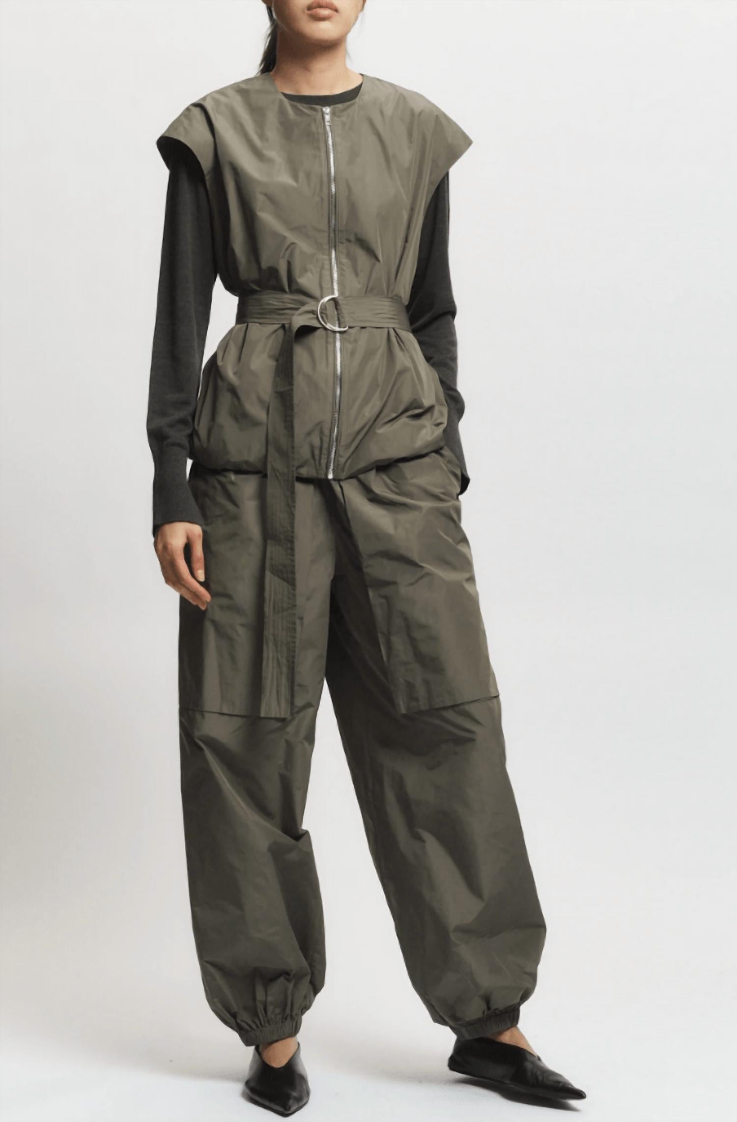 Saint Art Clyde Oversized Taffeta Pant in dusty olive - women's pants