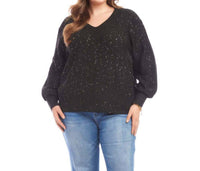 Karen Kane Sequin V-neck Sweater - Plus in black - women's sweater