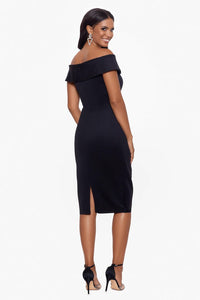 Xscape - Knee Length Off-the-shoulder Scuba Side Ruched Dress