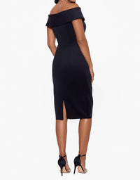 Xscape - Knee Length Off-the-shoulder Scuba Side Ruched Dress