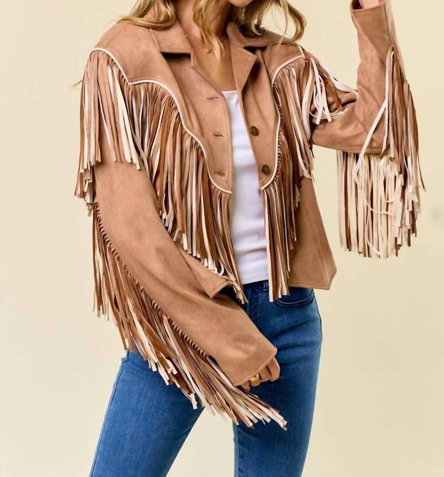 Saints & Hearts - 2-tone Fringe Jacket With Piping