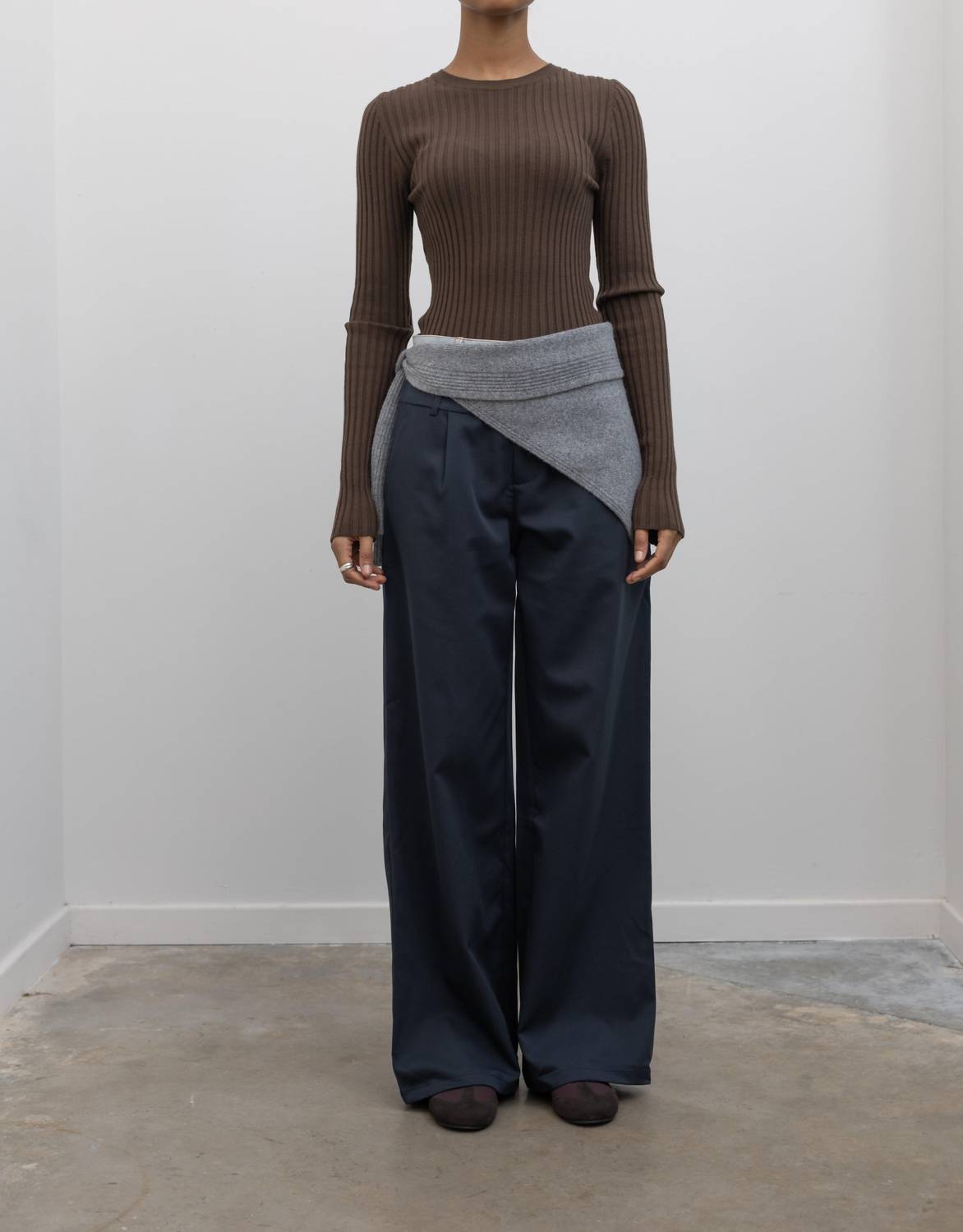 Papermoon - Wool Ribbed Long Sleeve Fitted Top