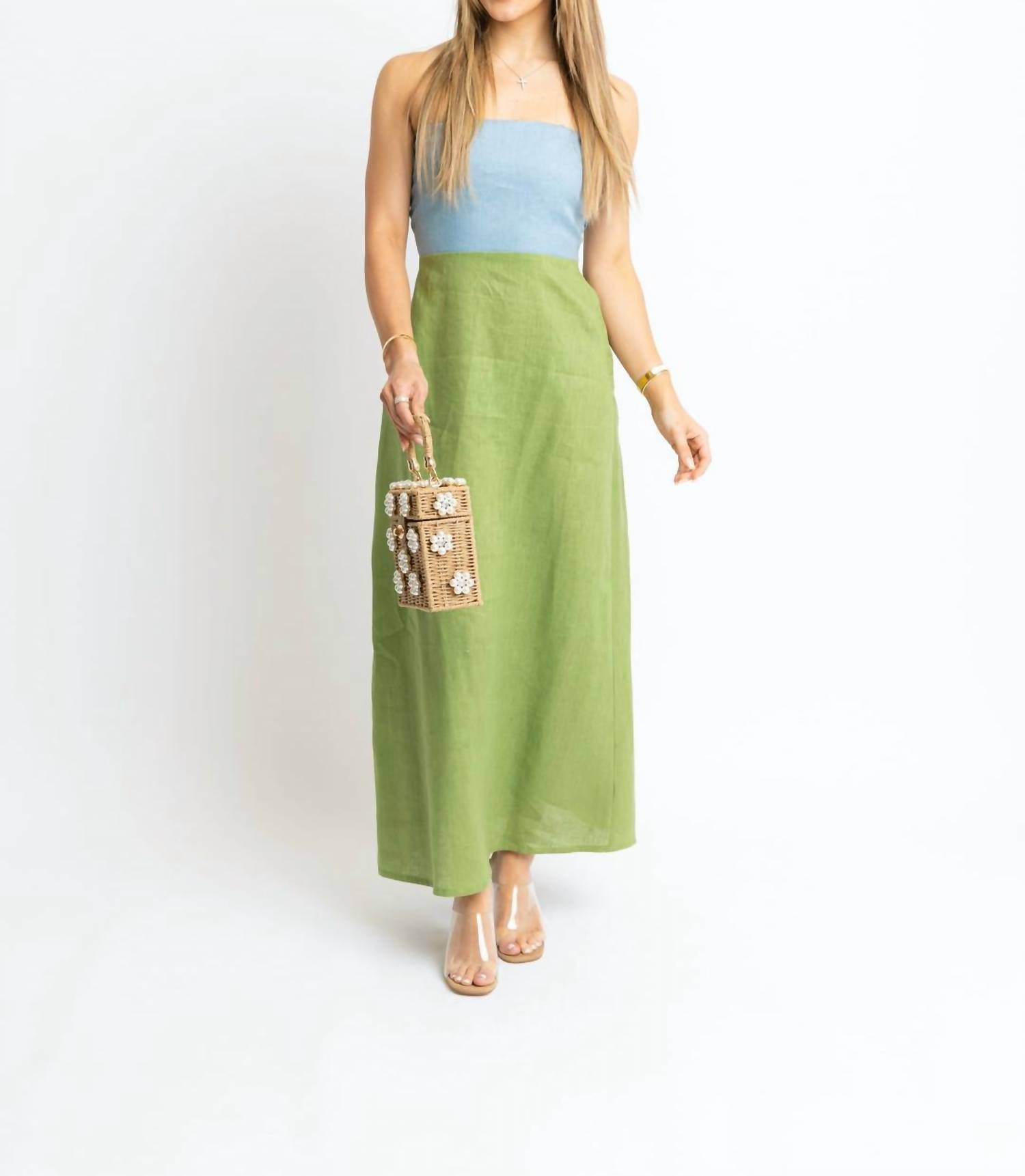 Karlie - Colorblock Linen Maxi Dress