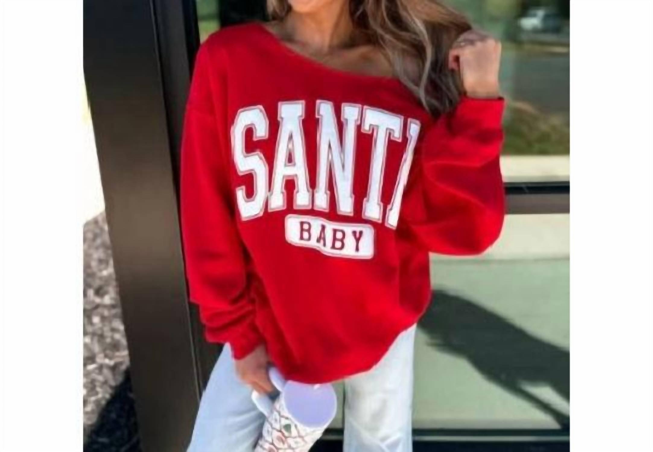 Birdie - Women's Santa Baby Off Shoulder Sweatshirt