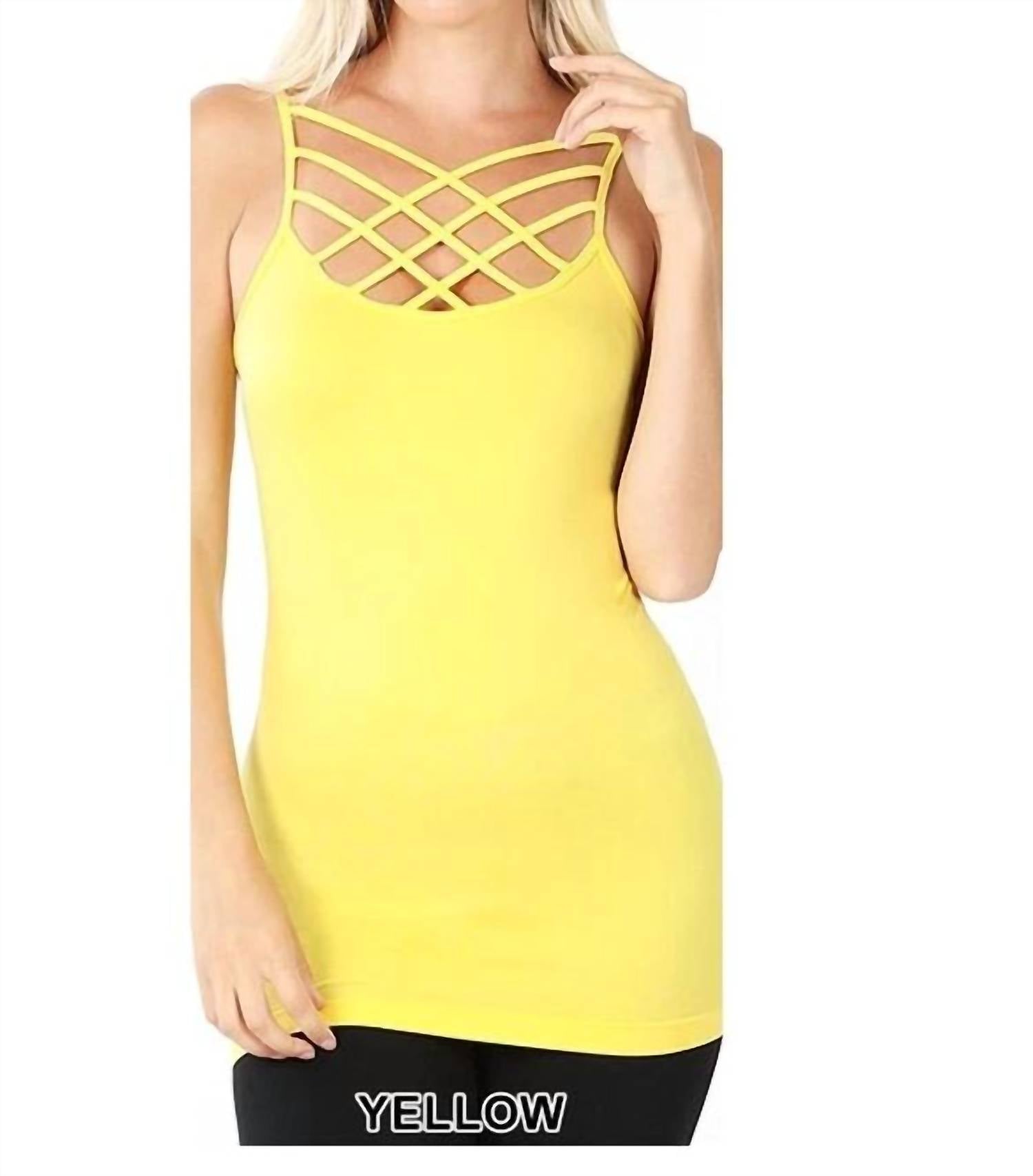 ZENANA Criss Cross Seamless Camisole in yellow - women's shirt - alternate view