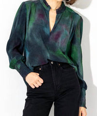 Go by Go Silk Soft Spoken Blouse in coastal lagoon - women's blouse - detail view