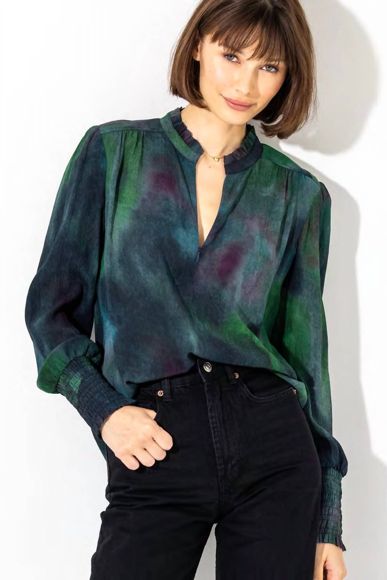 Go by Go Silk Soft Spoken Blouse in coastal lagoon - women's blouse - alternate view