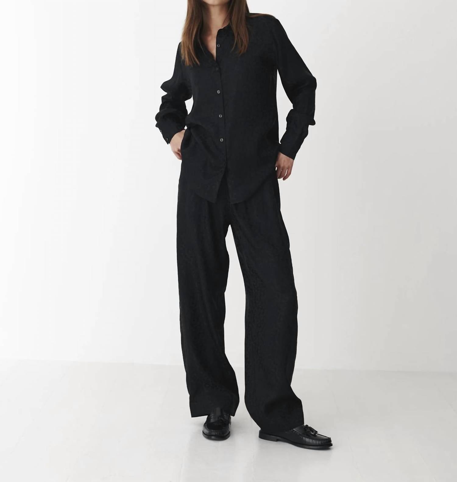 Karmamia Alma Shirt in black leo silk - women's blouse