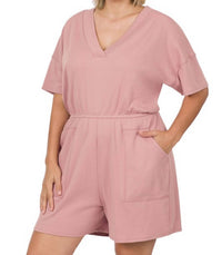 Zenana - Rose V Neck Romper - Plus